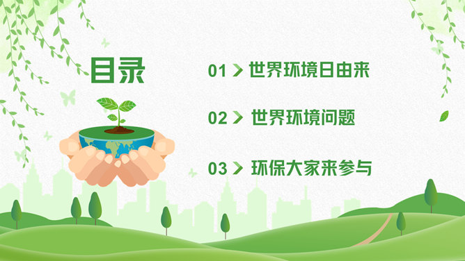 清新绿色世界环境日介绍PPT模板