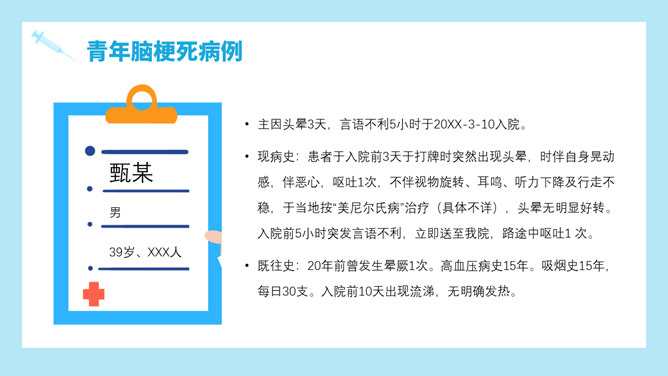 青年脑梗死病例讨论PPT模板